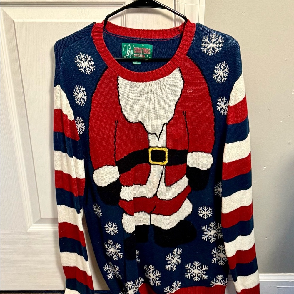 Ugly Christmas Sweater Santa Crewneck - Red, White, Blue